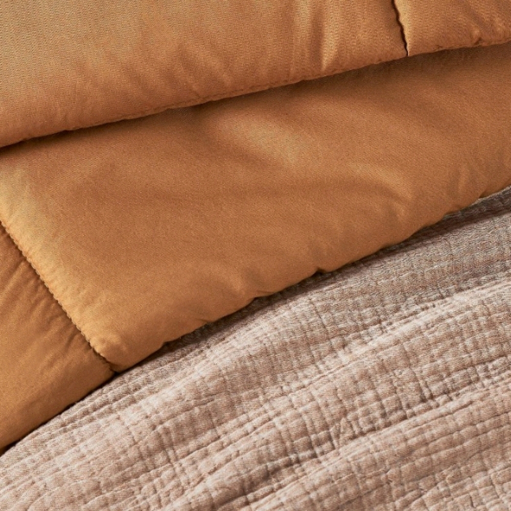 Casaluna Full/Queen Set Textured Cotton Chambray Comfort & Sham Warm Brown - Picture 4 of 7
